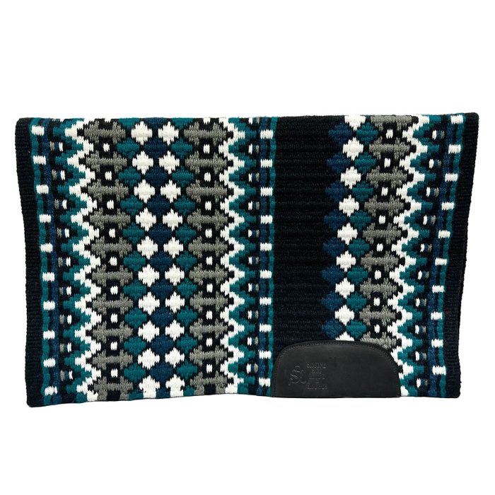 Diamond pattern in black, white, ocean blue and emerald saddle pad