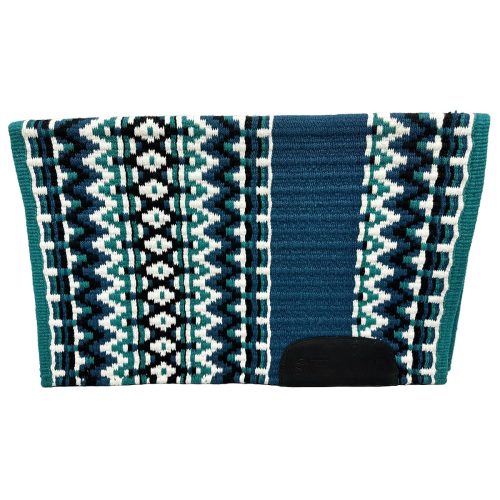 Ocean Blue, black, and white with a bright teal base saddle pad