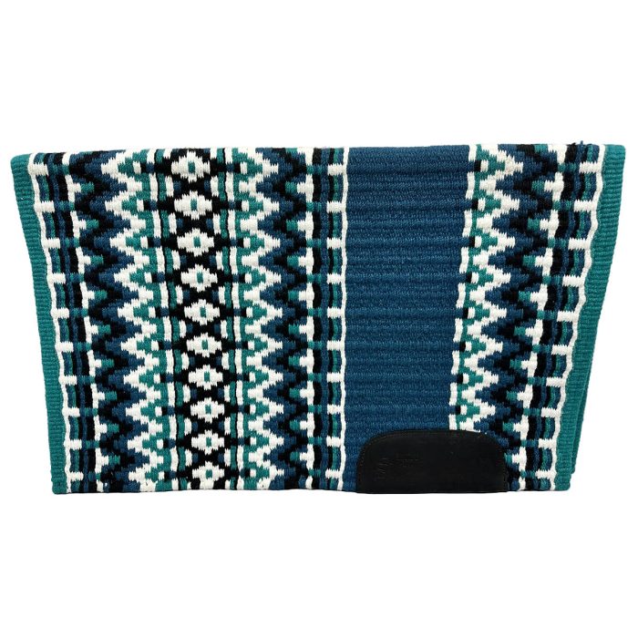 Ocean Blue, black, and white with a bright teal base saddle pad