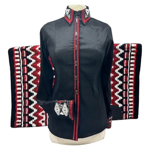Black with Red Stripe Western Show Shirt shown with matching saddle blanket